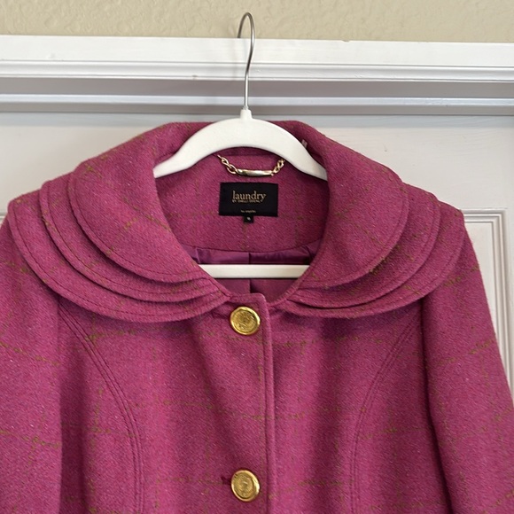 LAUNDRY by Shelli Segal wool tweed Fit & Flare peacoat size 6 pink/gold buttons - Picture 2 of 13